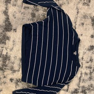 Navy with white sewn stripes crop top light shirt